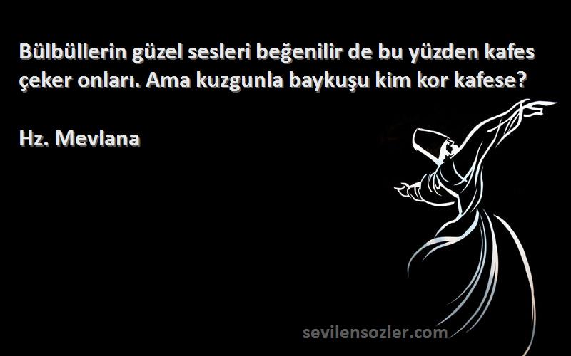 Hz. Mevlana Sözleri 
Bülbüllerin güzel sesleri beğenilir de bu yüzden kafes çeker onları. Ama kuzgunla baykuşu kim kor kafese?