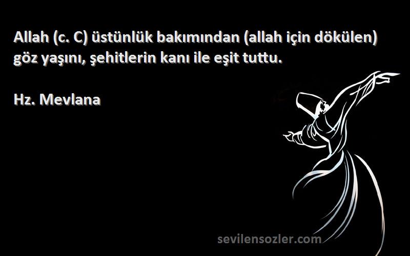 Hz. Mevlana - Allah (c. C) üstünlük bakımından (allah için dökülen) göz yaşını, şehitlerin kanı ile eşit tuttu.