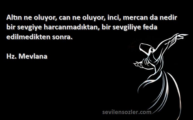 Hz. Mevlana Sözleri 
Altın ne oluyor, can ne oluyor, inci, mercan da nedir bir sevgiye harcanmadıktan, bir sevgiliye feda edilmedikten sonra.