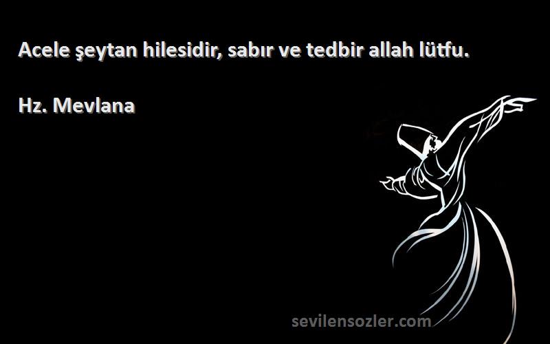 Hz. Mevlana Sözleri 
Acele şeytan hilesidir, sabır ve tedbir allah lütfu.