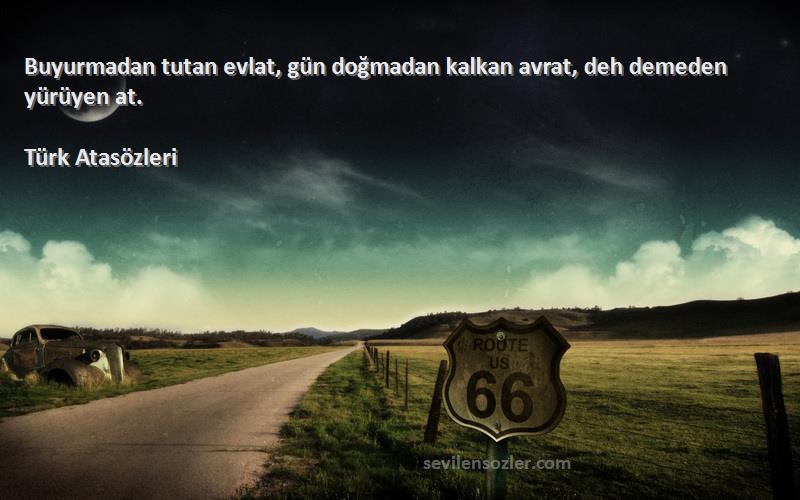 Türk Atasözleri - Buyurmadan tutan evlat, gün doğmadan kalkan avrat, deh demeden yürüyen at.