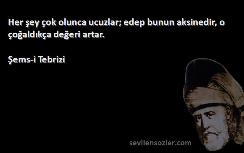 Şems-i Tebrizi - Her şey çok olunca ucuzlar; edep bunun aksinedir, o çoğaldıkça değeri artar.