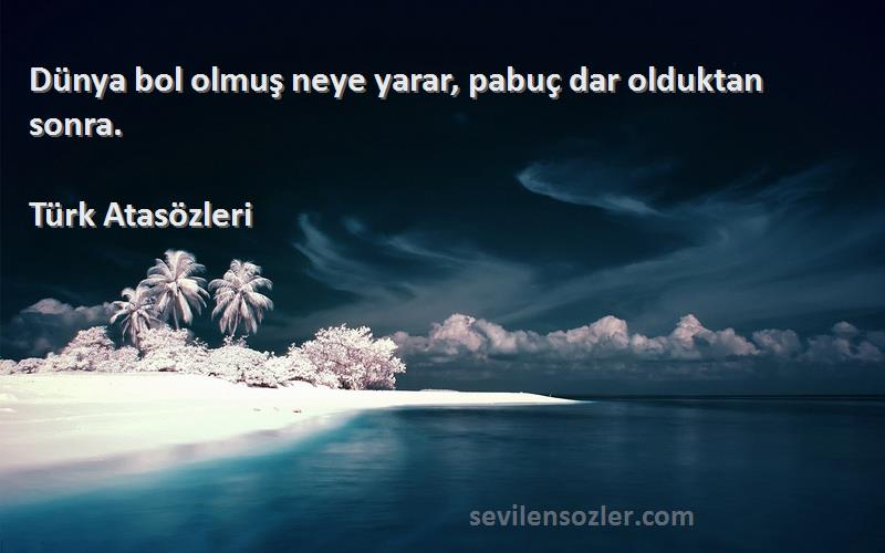 Türk Atasözleri - Dünya bol olmuş neye yarar, pabuç dar olduktan sonra.