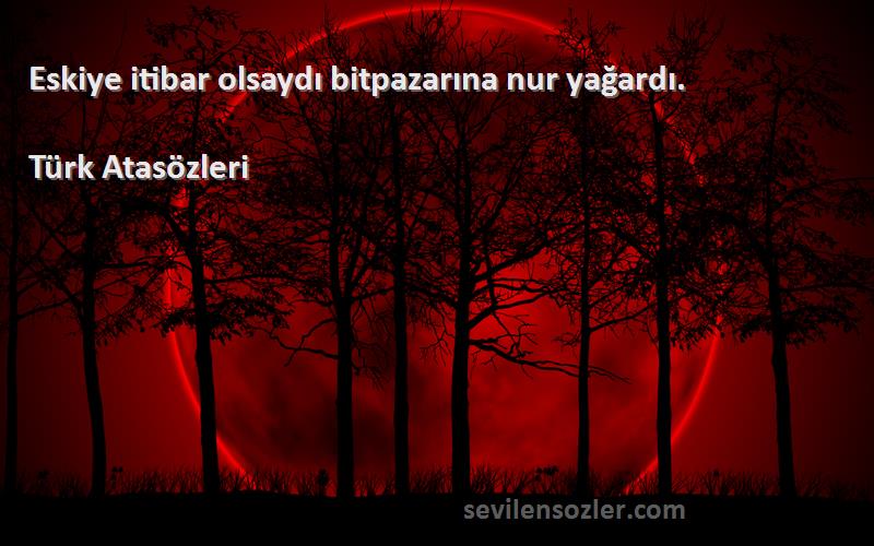 Türk Atasözleri - Eskiye itibar olsaydı bitpazarına nur yağardı.