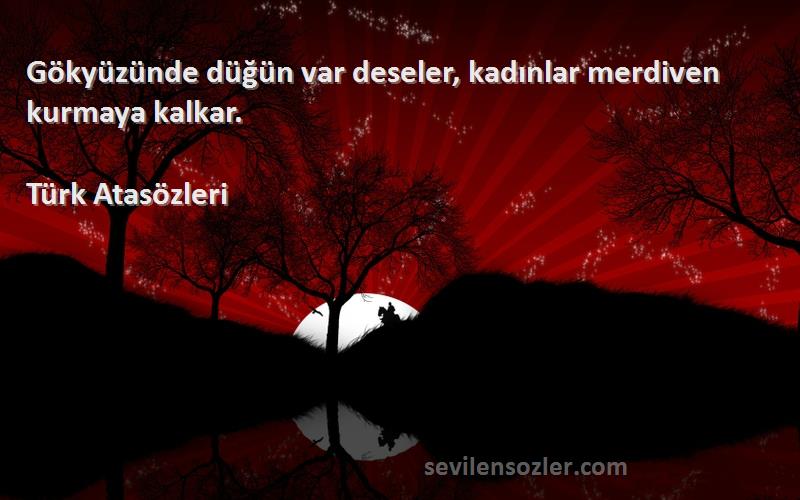 Türk Atasözleri - Gökyüzünde düğün var deseler, kadınlar merdiven kurmaya kalkar.