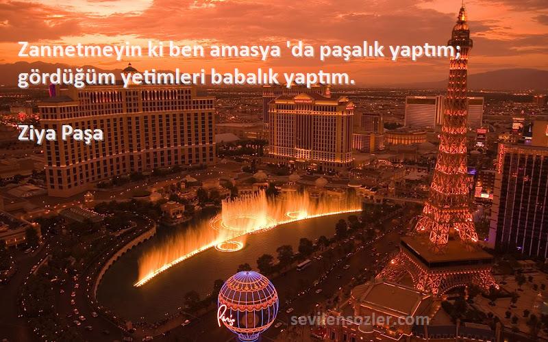 Ziya Paşa Sözleri 
Zannetmeyin ki ben amasya 'da paşalık yaptım; gördüğüm yetimleri babalık yaptım.