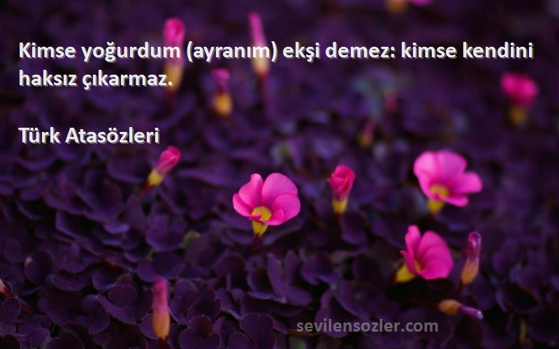 Türk Atasözleri - Kimse yoğurdum (ayranım) ekşi demez: kimse kendini haksız çıkarmaz.