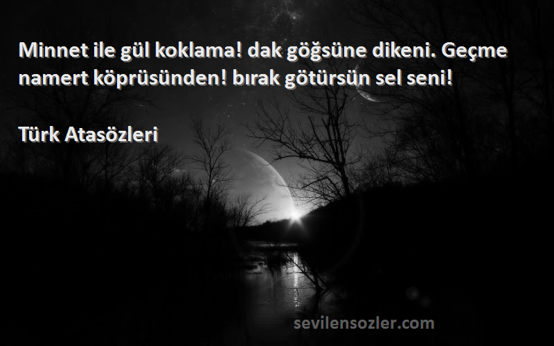 Türk Atasözleri - Minnet ile gül koklama! dak göğsüne dikeni. Geçme namert köprüsünden! bırak götürsün sel seni!